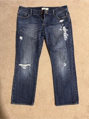 Abercrombie & Fitch Distressed Dark Blue Cropped Jeans